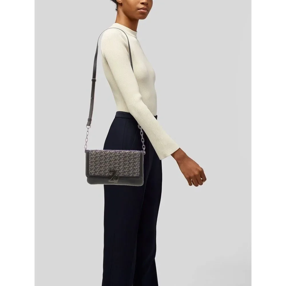New Zadig & Voltaire Logo Crossbody Bag Leather Black Silver Hardware